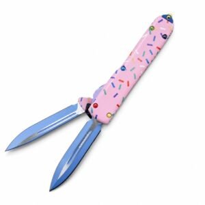 Cuchillo OTF con mango de donut de doble hoja de 5,5 pulgadas - Rosa