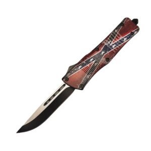 Cuchillo automático OTF con bandera confederada de 5,75 pulgadas, color negro