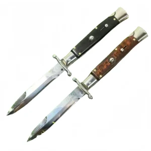 Cuchillo Stiletto de cuerno de toro de la mafia italiana – Diseño Santo Patrono