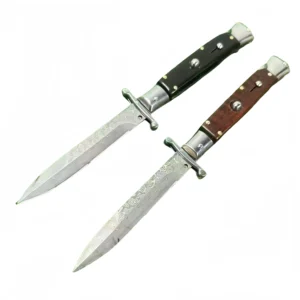 Cuchillo Stiletto Damasco Bullhorn de la Mafia Italiana – Estilo Santo Patrón