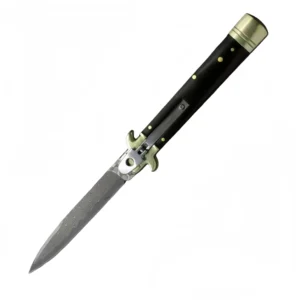 Cuchillo Stiletto de acero damasco con mango de cuerno de 9 pulgadas