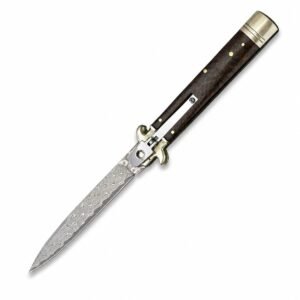 Cuchillo Stiletto de Damasco con mango de madera de piel de serpiente de 9 pulgadas