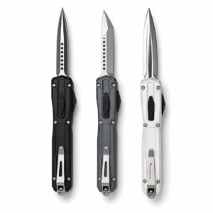 Cuchillo Microtech UT-EX OTF con clip de bolsillo con logotipo de daga