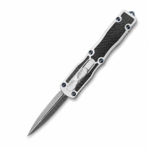 Cuchillo OTF con mango de fibra de carbono Microtech Dirac Damascus