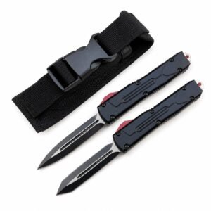 Cuchillo OTF negro Microtech Bounty Hunter con mango de zinc