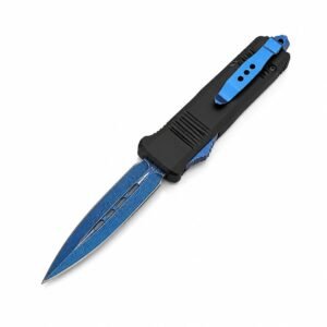 Cuchillo OTF de Damasco de titanio azul UT70 con mango de zinc