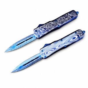 Cuchillo OTF de titanio azul Microtech Dalong con mango de zinc