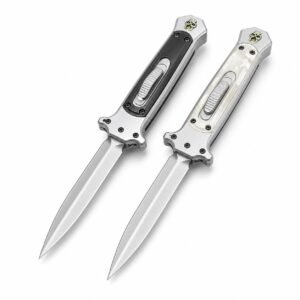 Cuchillo OTF de doble filo con mango de calavera de salto vertical AKC de 9 pulgadas