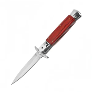 Cuchillo italiano clásico Stiletto – Cuchillo automático con mango de madera roja