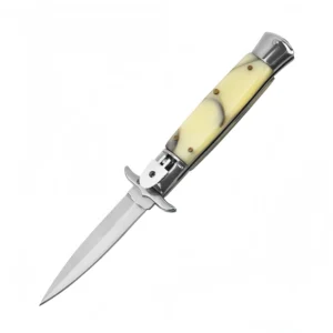 Cuchillo italiano Stiletto de 9 pulgadas - Navaja automática con mango de resina amarilla